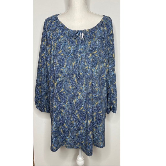 Lands' End Tops - LANDS’ END Women's Paisley 3/4 Sleeve Peasant Tunic Top Size 2X 20W-22W NWT